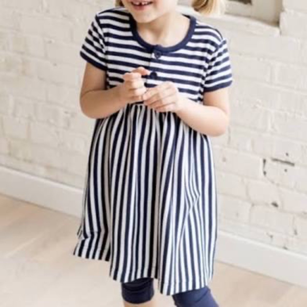 Hanna Andersson Navy/White Striped‎ Play Dress Sz 5